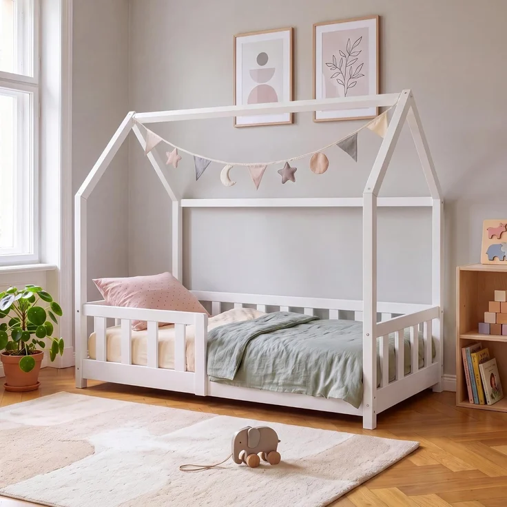 Hausbett Hesel mit Rausfallschutz 70x140 cm Weiß [en. casa] – Bild 1