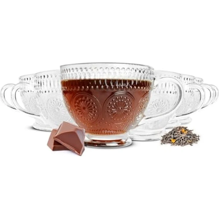 6 Cappuccino Gläser mit Relief Kaffeegläser Teegläser Trinkgläser 430ml – Bild 1