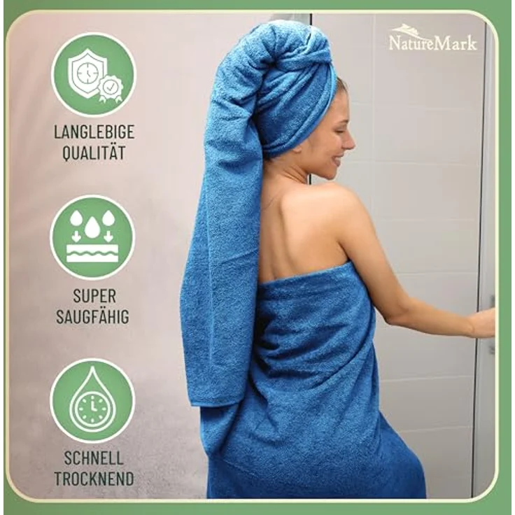 Green Mark Handtuch-Set mit 10 Teilen – 100% Baumwolle – 4 Handtücher 50×100 cm, 2 große Duschtücher 70×140 cm, 2 Gästetücher 30×50 cm und 2 Waschhandschuhe – Royalblau – Bild 5