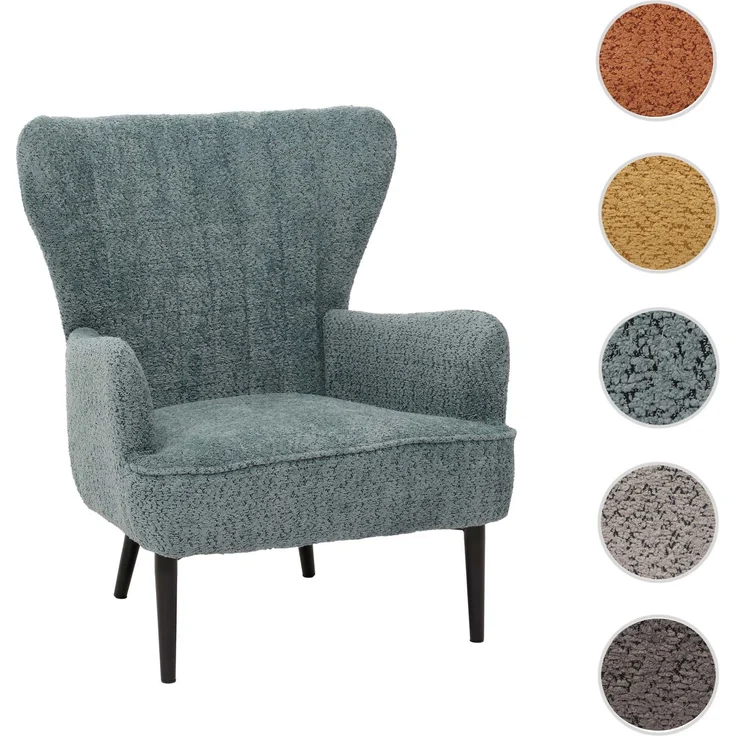 Lounge-Sessel HWC-K37, Cocktail-/Ohrensessel Polsterstuhl Retro Vintage Stoff Chenille (500g/m²) ~ blau-grün – Bild 10