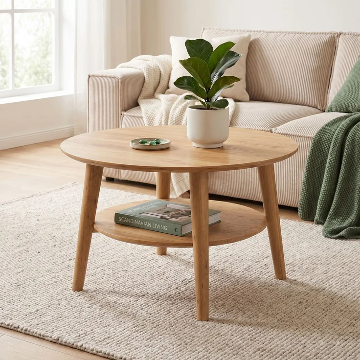 skølm 'Mjölnir' Couchtisch rund, Massivholz Eiche, natur geölt, Wohnzimmertisch Ø70 cm, Beistelltisch für Wohnzimmer mit Ablage – Bild 8