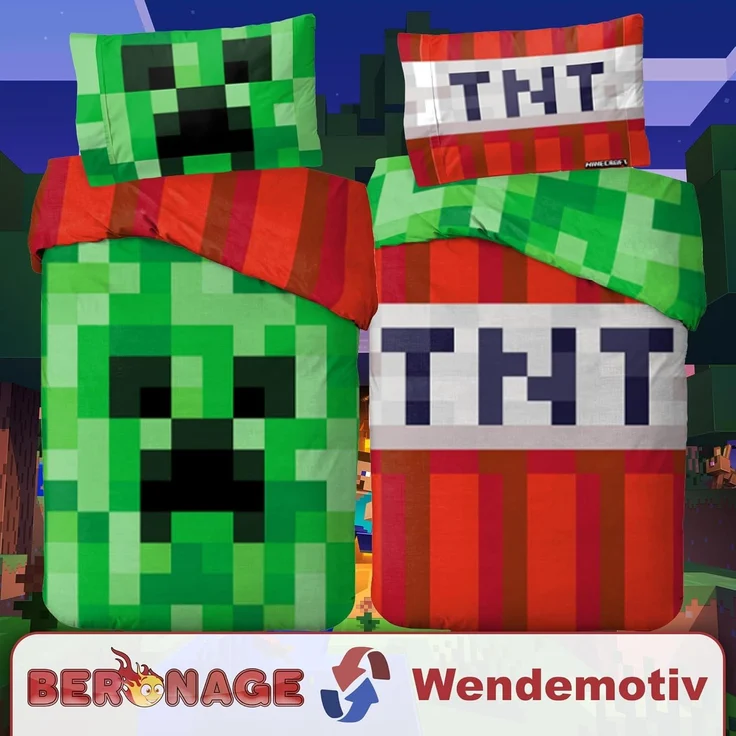 BERONAGE Wendebettwäsche Minecraft Bettwäsche Creeper & TNT Linon / Renforcé, Baumwolle, 2 teilig, 135x200 + 80x80 cm – Bild 6