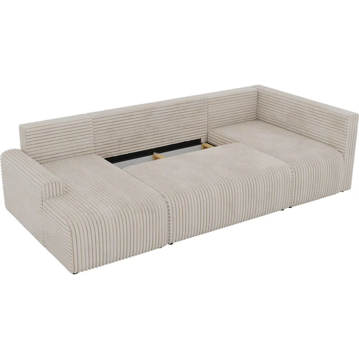 U-förmiges Sofa NESSARO COR U mit Schlaffunktion und Bettkasten, Freistehende Wohnlandschaft, DL-System, Bonellfederkern - Beige Cord - Rechts Seite – Bild 11