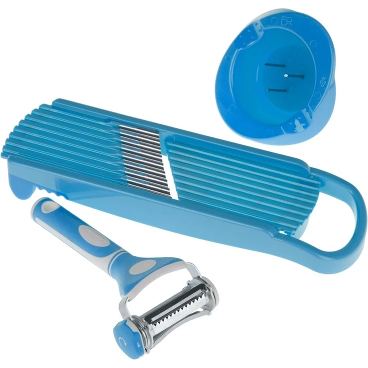 Genius Wellenschnitt-Hobel mit Trio-Schäler Sparschäler Reibe blau 17092