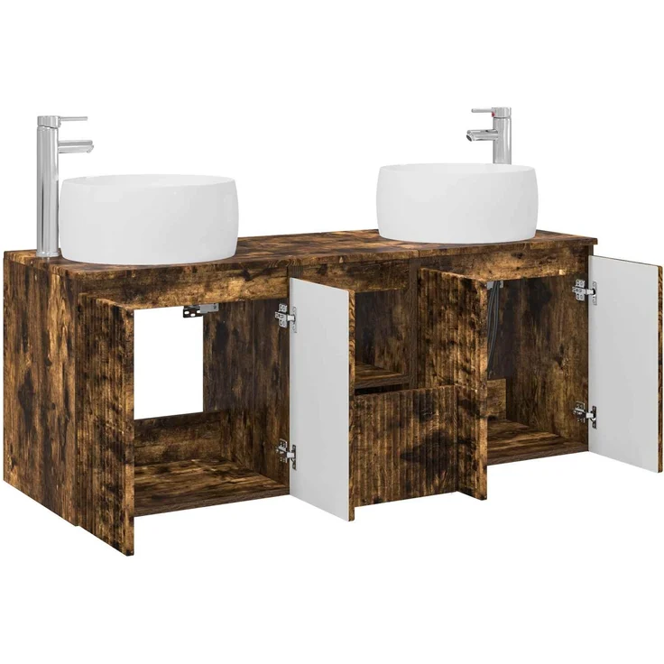 vidaXL Badezimmerschrank-Set 3 stk. Geräucherte Eiche 3405722 – Bild 4