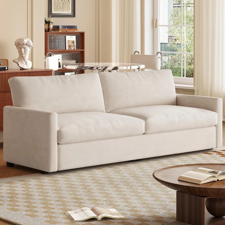 Sofa 3-Sitzer 190 cm Stoffbezug beige mit Armlehnen – Bild 1