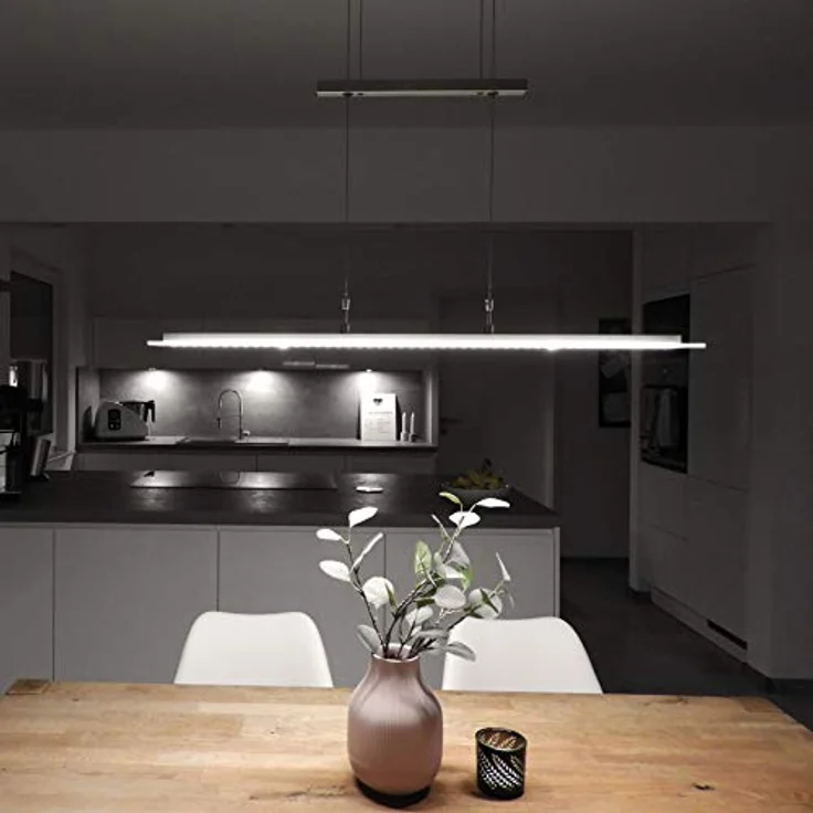 B.K.Licht LED Pendelleuchte dimmbar Hängeleuchte 85cm höhenverstellbar 95-175cm silber - BKL1001, LED fest integriert, Warmweiß, Deckenleuchte 20W 1600lm Esszimmerlampe Küchenlampe Lampenschirm Glas – Bild 3