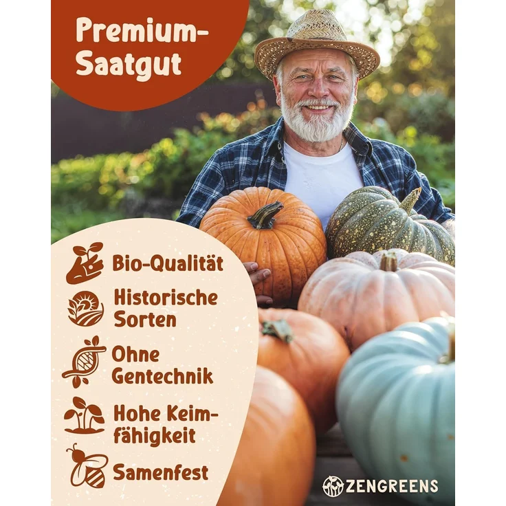 ZenGreens® - Bio Kürbissamen im 12er Set - 12 Kürbis Samen für den einfachen Anbau im Garten, Balkon oder Hochbeet - Pflanzensamen - Saatgut – Bild 3