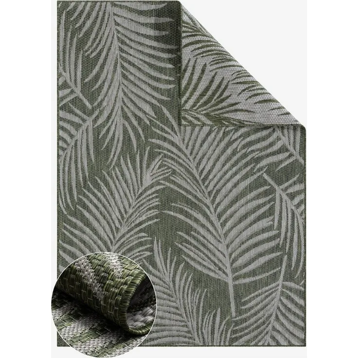 Wohnando Teppich MY-RUG Wendbarer Outdoor-Teppich "Fern" 200x140 cm, grün, rechteckig, Höhe: 8 mm, robust, Teppich für Terrasse oder Balkon