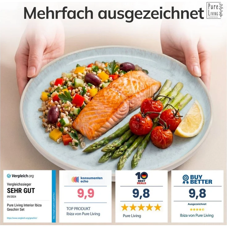PURE LIVING INTERIOR DESIGN Geschirr-Set Ibiza aus Steingut, 12-tlg, für 4 Personen, Beige Blau (12-tlg), 4 Personen, Steingut – Bild 3