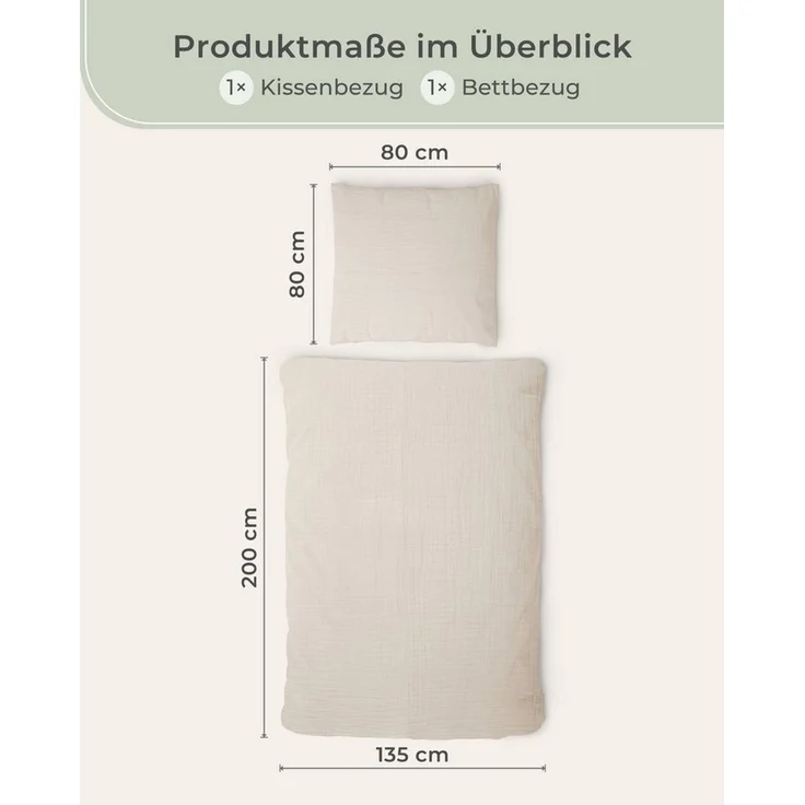 Laynenburg Bettwäsche Musselin aus 100% Baumwolle in 135x200 oder 155x220 cm, atmungsaktiv & bügelfrei – 2 lagig mit Reißverschluss & Haltebändern – Bild 3