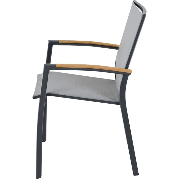 Siena Garden Velia Stapelsessel - Aluminium/Teak FSC & RANOTEX®, schwarz-grau, (T59632) – Bild 4