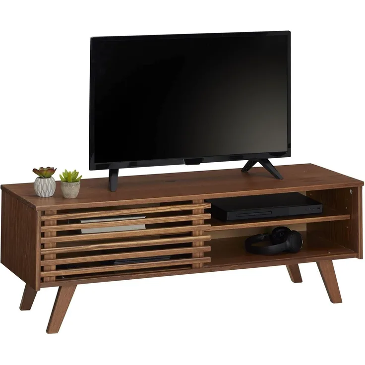 IDIMEX Lowboard Sean, schöner Fernsehtisch mit 2 Fächer, praktisches TV Möbel mit Schiebetür, reizendes Sideboard aus massiver Kiefer Kastanienfarben
