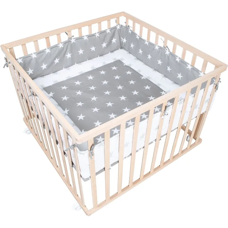 roba Laufgitter 'Little Stars' 100 x 100 cm - inkl. Schutzeinlage - Höhenverstellbar - Holz natur