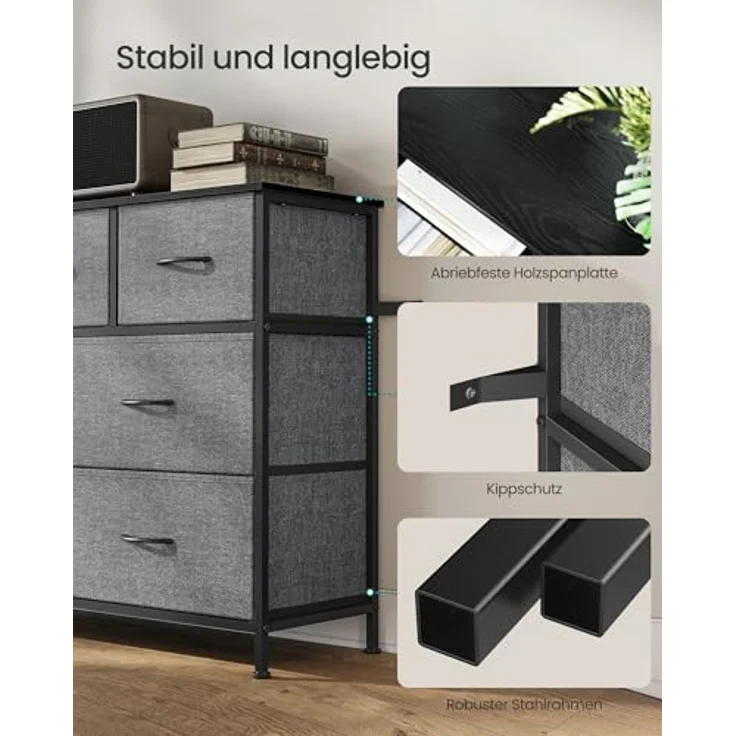 SONGMICS BELLAH Kollektion - Kommode, Schrank, Aufbewahrungsschrank, Stahl, für Schlafzimmer, Flur, Wohnzimmer, 7 Schubladen, modern, schiefergrau LGS323G101 – Bild 5
