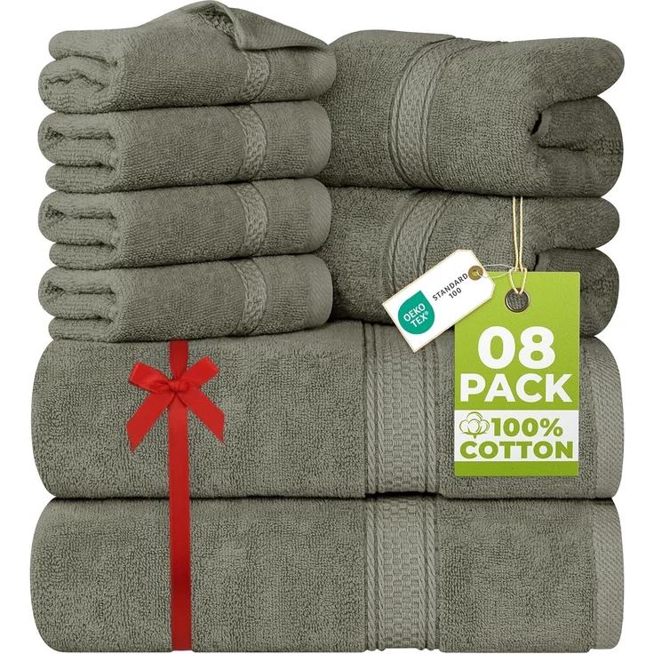 Utopia Towels 8-teiliges Premium-Handtuch-Set, 2 Badetücher, 2 Handtücher und 4 Waschlappen, 600 g/m², 100% ringgesponnene Baumwolle, Fitnessstudio, Hotel und Spa (Dusty Olive) – Bild 1
