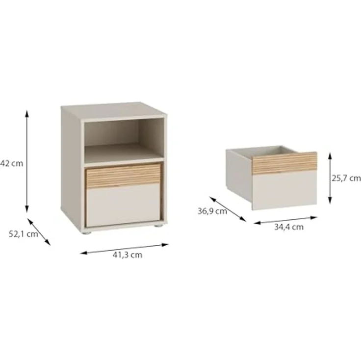 Forte WEXLIN Nachttisch 40 45, Moderne Nachtkommode mit Schublade und Regalfach, Kinder- und Jugendzimmer, Kaschmir|Beige|Mauvella Eiche Holzdekor, 41,3 cm breit x 52,1 cm hoch x 42 cm tief – Bild 2