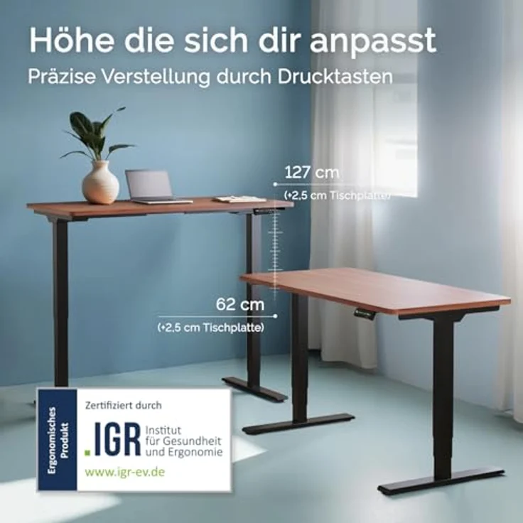 DESQUP DESKSPACE PRO Plus Elektrisch Höhenverstellbarer Schreibtisch, Mahagoni Tischplatte, 200 x 80 cm, schwarzes Gestell, programmierbare Voreinstellungen, USB-Ladefunktion – Bild 3