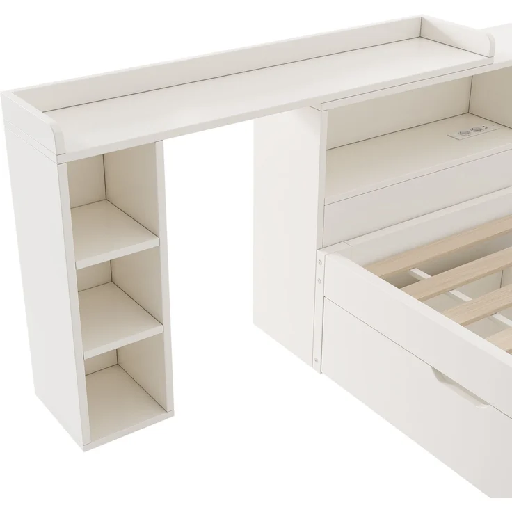 Tagesbett mit Liegefläche 90×200 cm, Schubladen und LED-Beleuchtung, Weiß, ohne Matratze – Bild 10