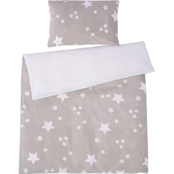 Bio Kinderbettwäsche 100% Bio-Baumwolle (kbA) GOTS zertifiziert, Sterne Grau, 100x135 cm / 40x60 cm, Perkal-Stoff