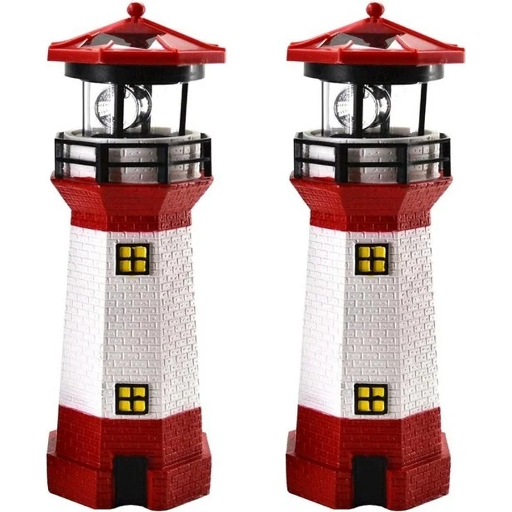 HAC24 LED Solarleuchte 2x Solar Leuchtturm Garten Deko Leuchtfeuer Gartendekoration, LED fest integriert, 28 cm – Bild 2
