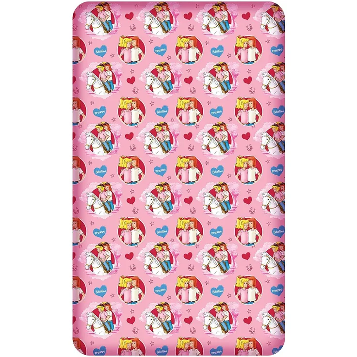 Spannbettlaken Bibi und Tina - 90/100x190 cm/200 cm 100% Baumwolle Bibi Blocksberg Tina Martin Pferde-Bettwäsche Sabrina Amadeus Spannlaken Bettlaken Laken Spannbetttuch passend zur Bettwäsche