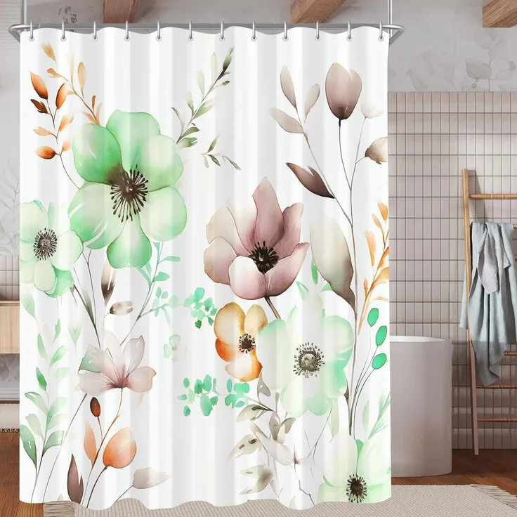 Duschvorhang 180x200cm Blumen Zeichnen Antischimmel Textil Wasserabweisend