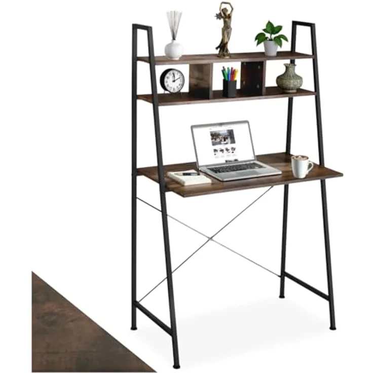tectake Schreibtisch Computertisch Exeter 85,5x46,5x140cm (1-St, 1 tlg), Rustikaler Schreibtisch im schnörkellosen Industrial Style – Bild 1