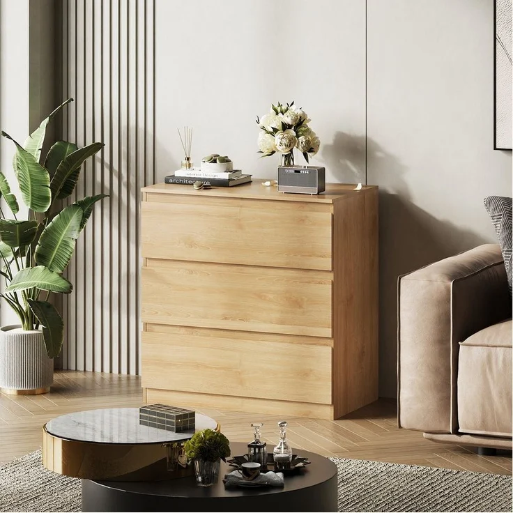 WLIVE Kommode Schubladenkommode mit 3 Schubladen, Sideboard, Breit 70,8 cm, Modernes Design ohne Griffe, Mehrzweckschrank für Schlafzimmer, Büro – Bild 3