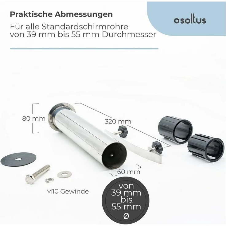 osoltus Edelstahl Universal Standrohr zu Granit Schirmständer 30/40kg mit Schutz – Bild 2
