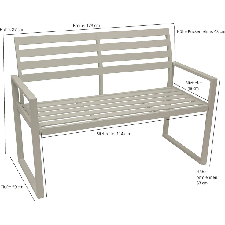 DEGAMO Gartenbank ATLANTA (1-St), 2-sitzer 123cm, Aluminium rostfrei in weiss, modern – Bild 2