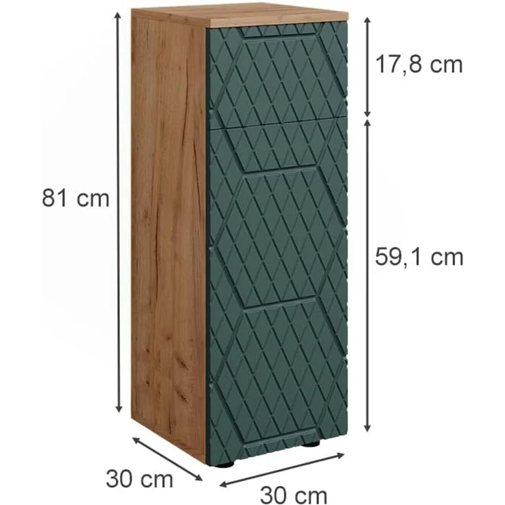 Midischrank Irma Grün/Goldkraft Eiche 30 x 81 cm mit 1 Schublade, 2 Fächer, Badezimmer Vicco – Bild 3