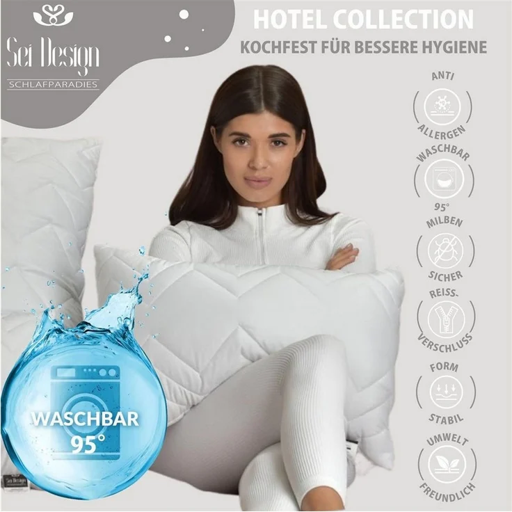 SEI Design Microfaserkissen Kissen Zierkissen Dekokissen Sofakissen 60x60 Doppelpack, Füllung: 100% Mikrofaser, Bezug: Mikrofaser, Seitenschläfer, Rückenschläfer, Bauchschläfer, 2-er SET, Schlafkissen gesteppt mit Reißverschluss Kochfest 95° – Bild 4