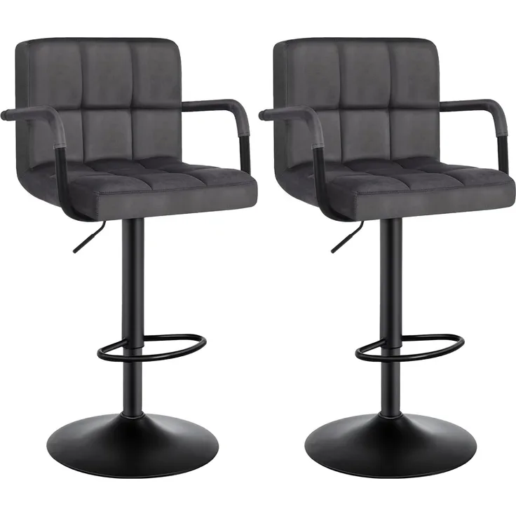 2er-Set Barstuhl mit Rückenlehne aus Samt Modell Vicky dunkelgrau