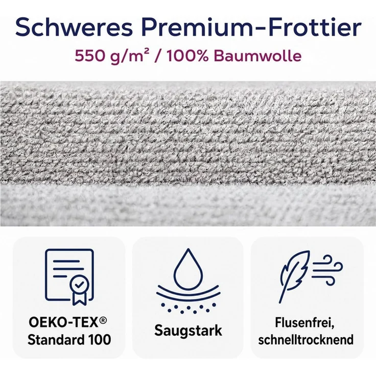 Beautex Handtuch Set, Premium Frottier Sets, 100% Baumwolle 550g/m², Multischlaufen-Optik, Frottier, saugstark, weich, flusenfrei, schnelltrocknend, schadstoffgeprüft – Bild 2