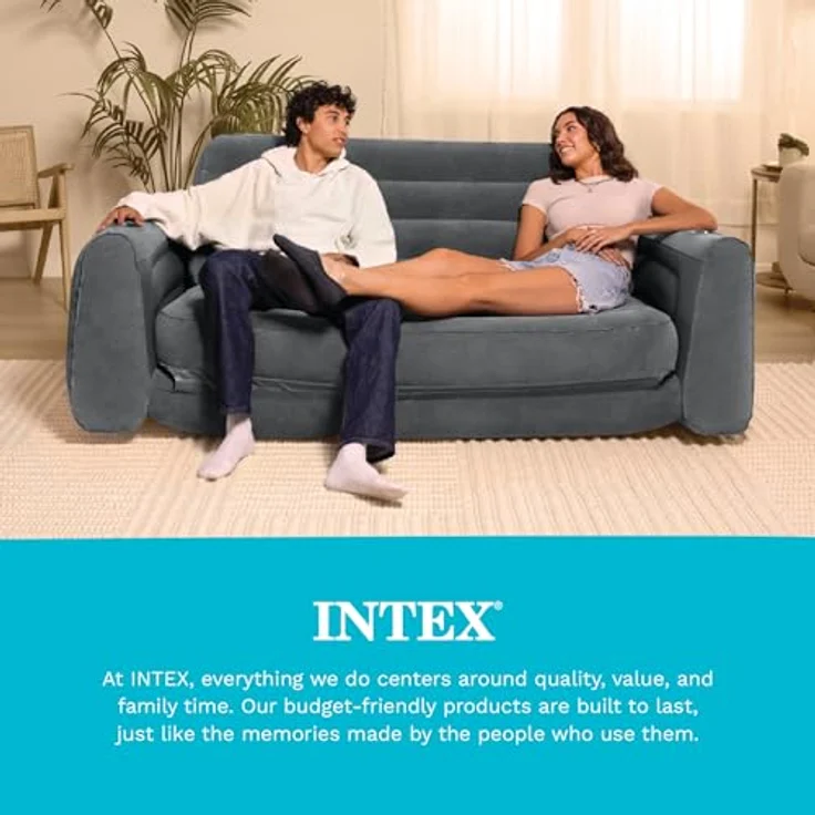 Intex Aufblasbares Sofa, ausziehbar, 203,2 x 231,1 x 66 cm, Queensize-Bett, Grau – Bild 7