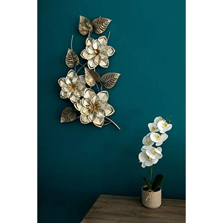 MyFlair 19568 Wandbild, handgefertigte Metall-Dekoration mit Blumen-Design, Silber, 39 x 6 x 69 cm – Bild 3