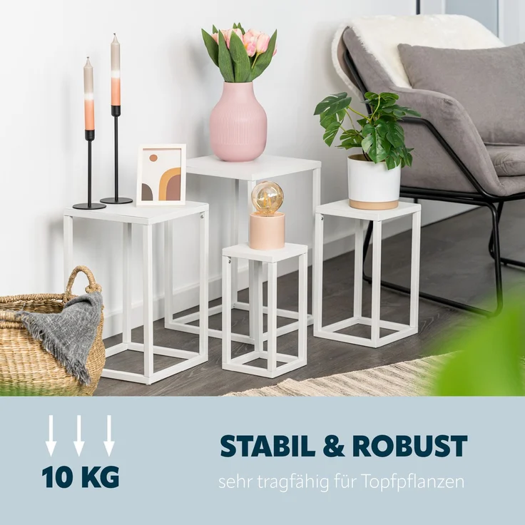 Blumenhocker 4er-Set, Metall-Blumenständer, Blumensäule weiß – Bild 8