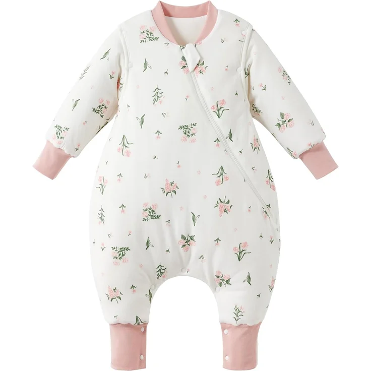 Duomiaomiao Baby Schlafsack mit füßen, Winter mit füßen,100% Baumwolle Schlafsack Baby, Baby Jungen 3.5 tog mit Schlafsack, Cartoon-Blumen,Atmungsaktiv (70-80) – Bild 1