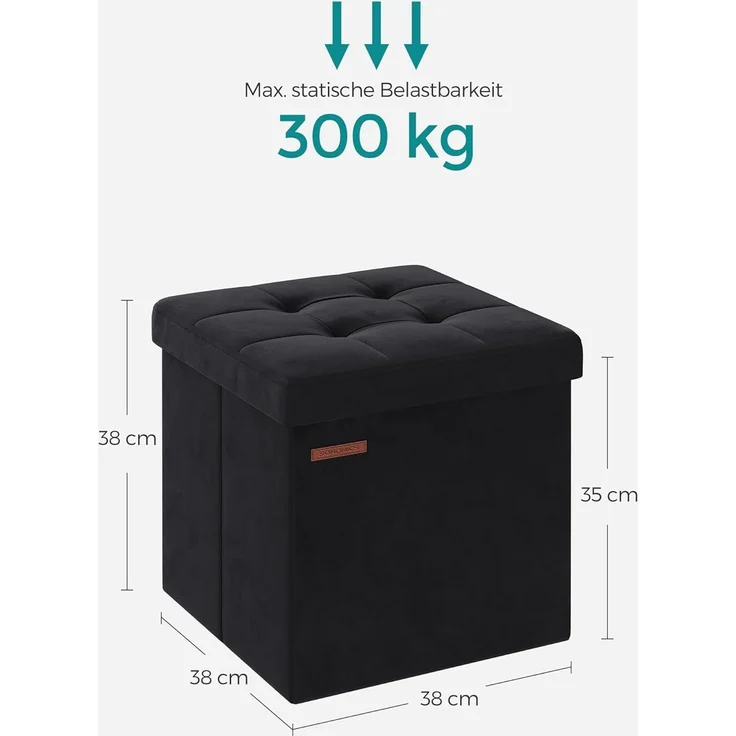Songmics Sitztruhe mit Stauraum, Samt tintenschwarz, 38 x 38 x 38 cm – Bild 3