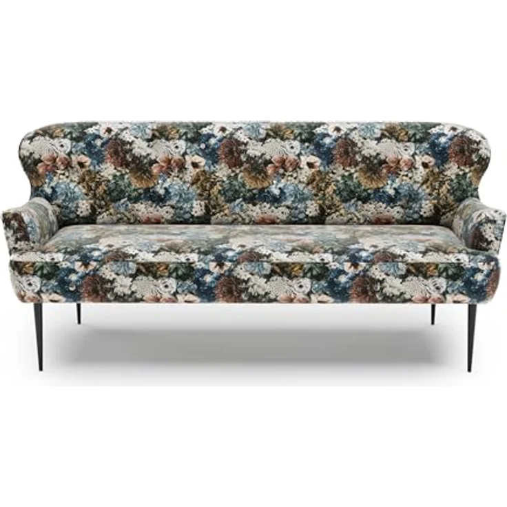 CAVADORE 3-Sitzer Küchensofa Amba, Trendige Sitzbank für Küche oder Esszimmer / 193 x 97 x 87 / Jacquard Flachgewebe: Blumenmuster Blau – Bild 7