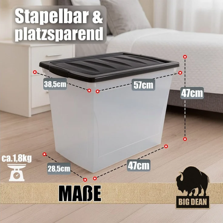 BigDean Aufbewahrungsbox 80 L Aufbewahrungsbox mit Deckel und Rollen groß Budget Line (Set, 1 St, Aufbewahrungsbox mit Deckel), Durchdacht, Praxisnahes Design, Stapelbar – Bild 2