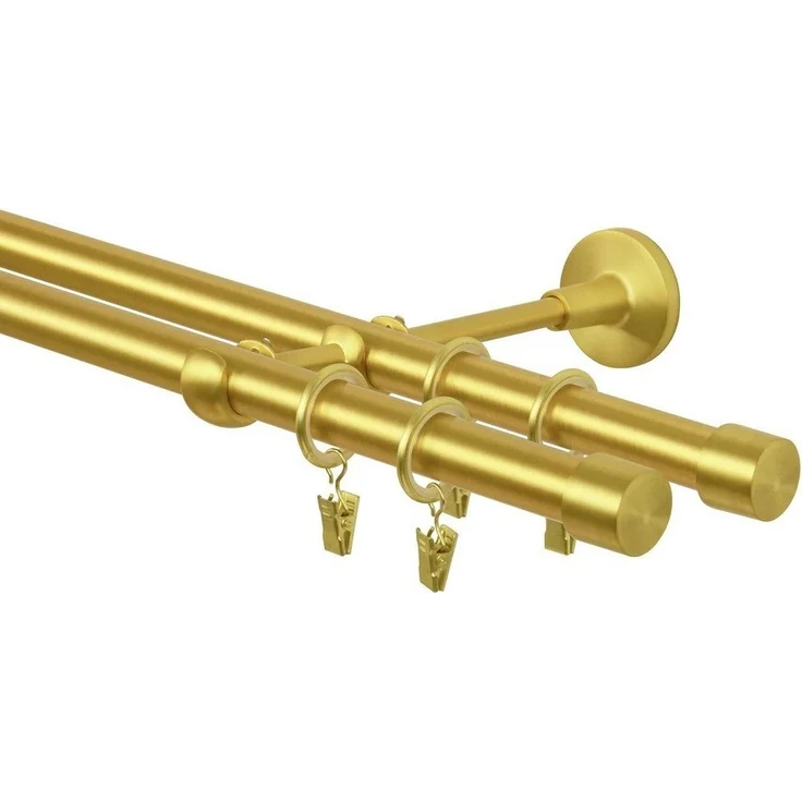 MDEKOR Gardinenstange Vorhangstange 19mm, 2-läufig, 2-läufig Wandmontage, 120 cm Messing Gold – Bild 2