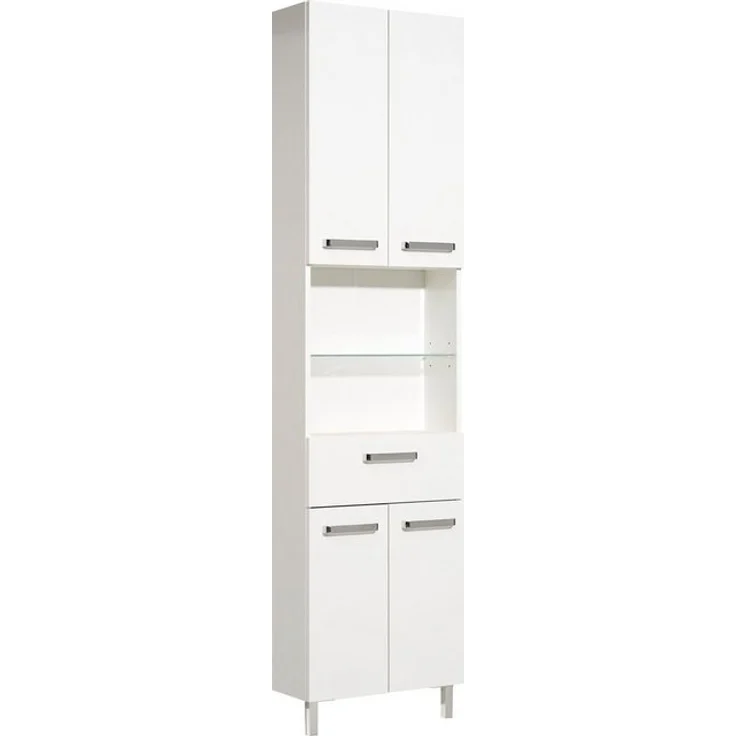 Saphir Hochschrank Quickset Badschrank 50 cm breit, 4 Türen, 2 Nischen, 1 Schublade Badezimmer-Hochschrank inkl. Türdämpfer, Griffe in Chrom glänzend – Bild 3