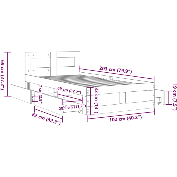 vidaXL Bettgestell mit Kopfteil Sonoma-Eiche 100x200 cm Holzwerkstoff 3295578 – Bild 10