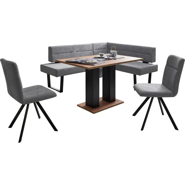 Eckbankgruppe Modern Doralyn 2 für 7 Personen Microfaser Schwarz/Grau