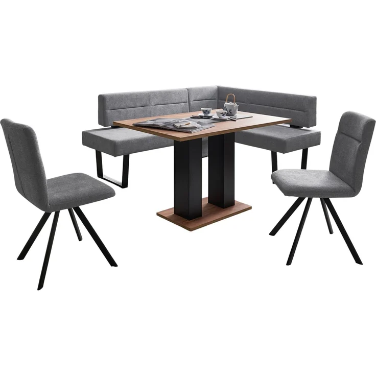 Eckbankgruppe Modern Doralyn 2 für 7 Personen Microfaser Schwarz/Grau – Bild 1
