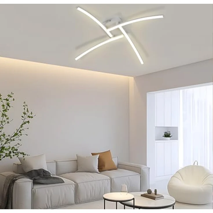 Goeco LED Deckenleuchte Innen, 24W 60 CM Acryl Deckenlampe Wohnzimmer mit 4 Fimmige, 4500 K Neutrales Licht, Moderne LED Lampen Deckenbeleuchtung für Schlafzimmer Büro Küche, Weiß – Bild 6