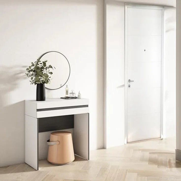Skraut Home | Konsolentisch, Flurtisch | Beistelltisch für Eingang | 70x75x35 cm | mit Schublade | Eingangstisch | Moderner Stil | Weiß – Bild 3