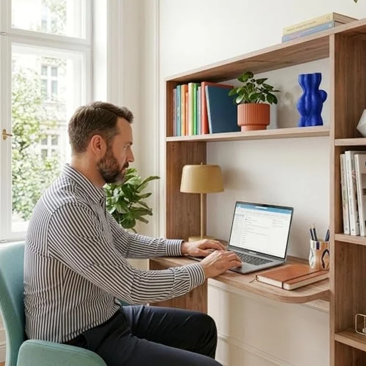 Schreibtisch mit Regal Onega 143 x 114 x 40 cm Holzfarben [en. casa] – Bild 7